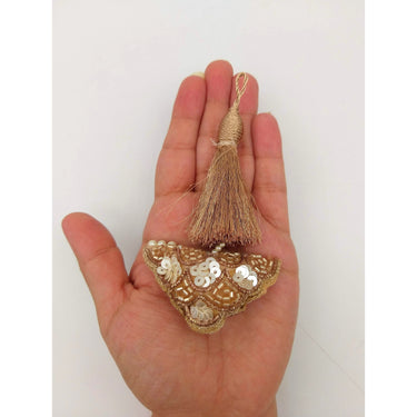 Copper Tassels In Gold and White Bead and Sequins, Indian Latkans, Blouse Latkan